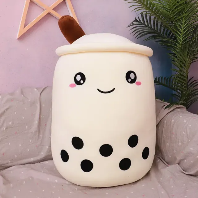 Plyšový polštář ve tvaru šálku s bubble tea s mlékem - roztomilý dárek pro děti