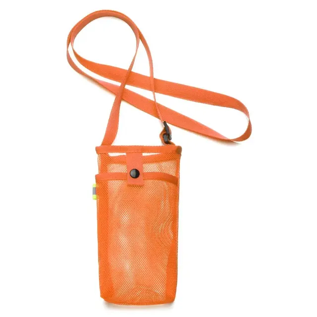 Network wrapper for sports bottle with pocket for mobile phone, suitable for camping