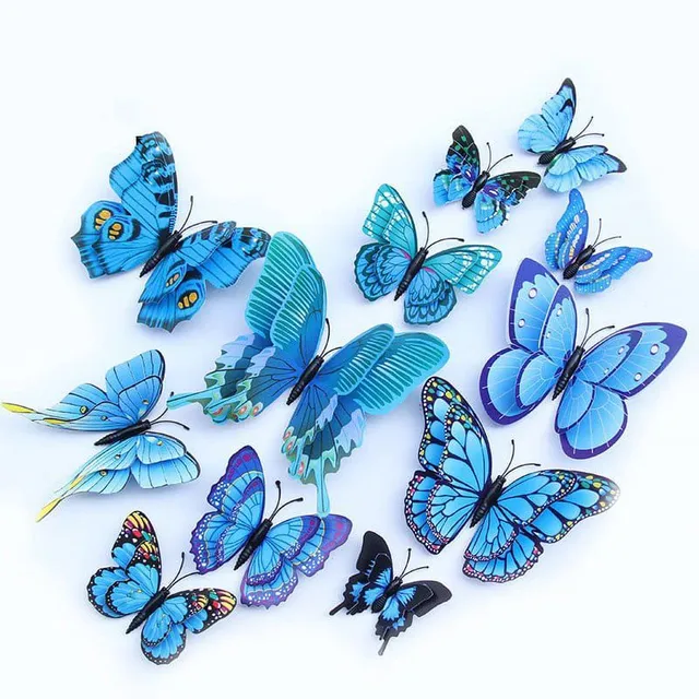 Nálepka 3D kŕdeľ motýľov 12 ks