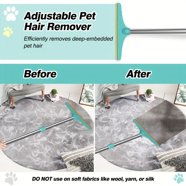 Telescopic hair remover for pets with adjustable handle