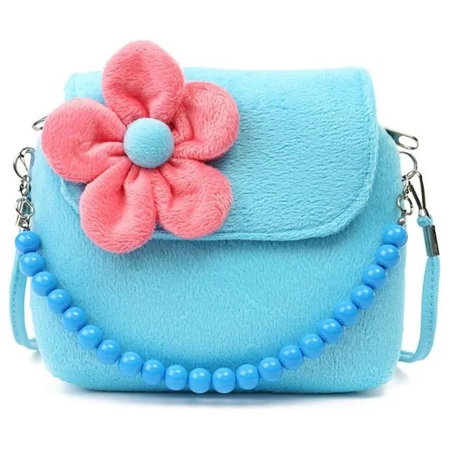 Girl's crossbody bag decorated with flower and beaded handle