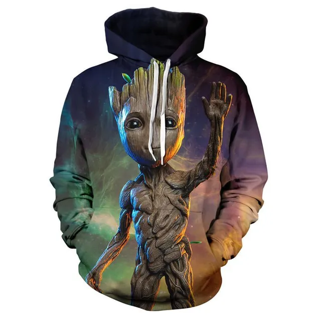 Bluză unisex cu imprimeu Groot și glugă