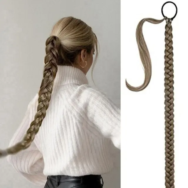 Luxury long hairpiece with long braid with elastic band for attaching to hair Theodor