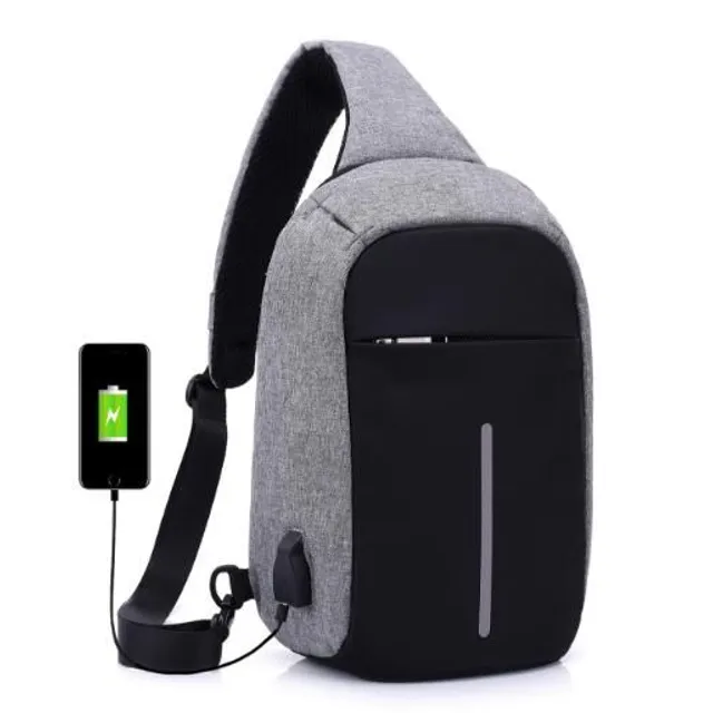 Stylish men's USB travel shoulder bag