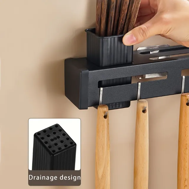 Wall multi-function knife holder and crockery with hooks