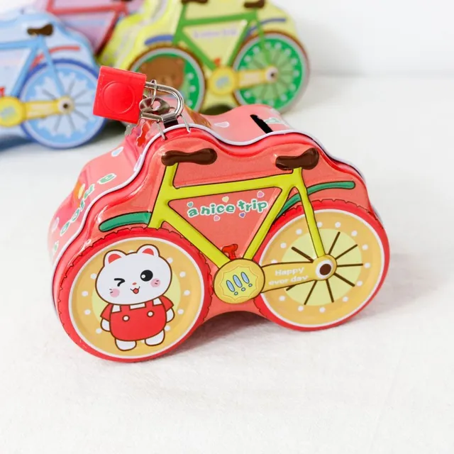 Detská plechová pokladnička v tvare roztomilého bicykla
