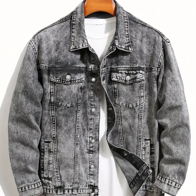 Male denim jacket in street style with pocket on chest