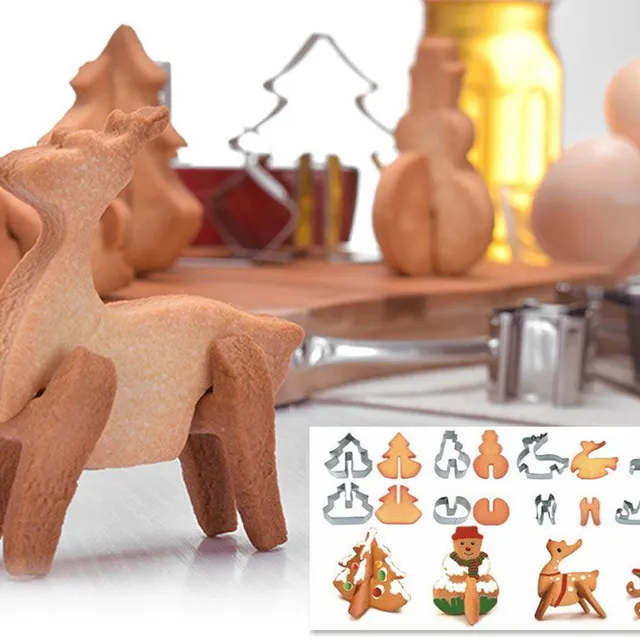 3D Christmas gingerbread cookie cutters, set of 8