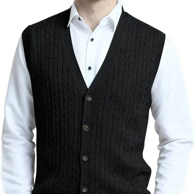 Men's knitted knob vest with high elasticity and elegant appearance, vintage style, neckline in, autumn/winter