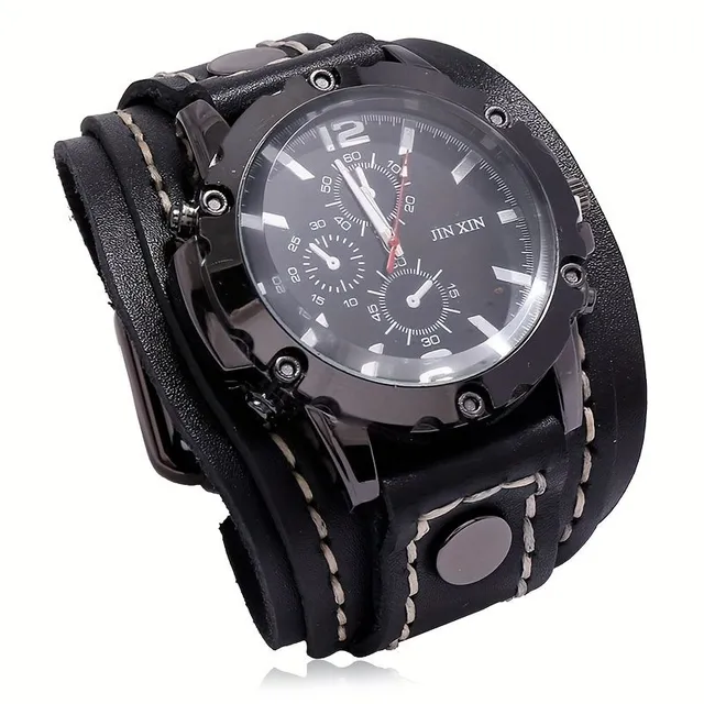 Male Vintage watch with hand-stitched PU leather bracelet