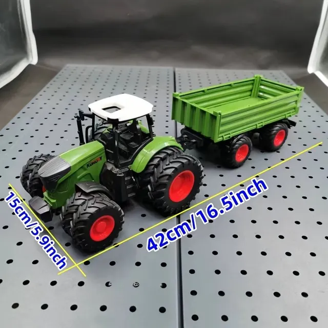 Large tractor on farm with trailer - realistic set of tractor on farm