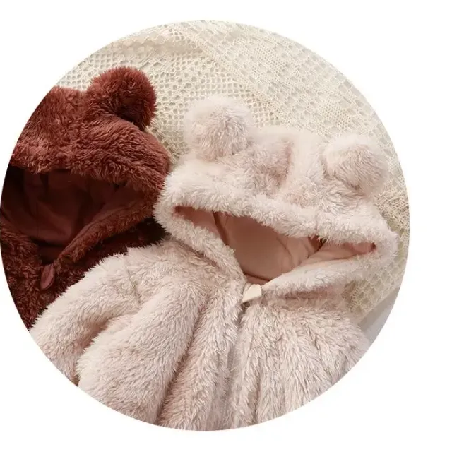 Zimní plyšový novorozenecký overal s kapucí a medvědími oušky a ocáskem
