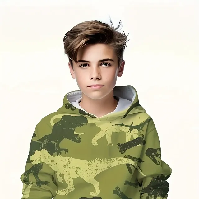 Sweat à capuche 3D pour enfants avec motif dinosaure - manches longues tendance, vêtements pour garçons pour le printemps, l'automne et l'hiver