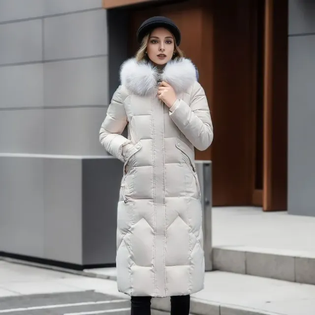 Women's stylish long winter quilted jacket with fur - various colours