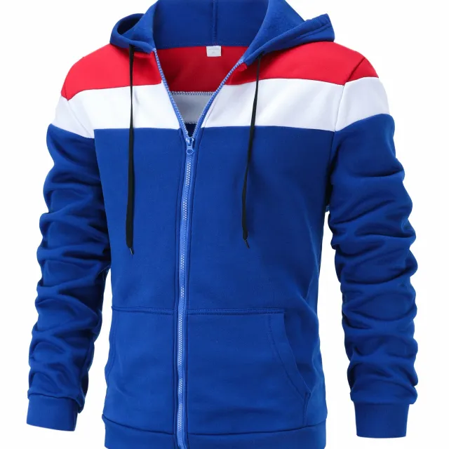 Men's colourful zipped hoodie with hood, zip and drawstring