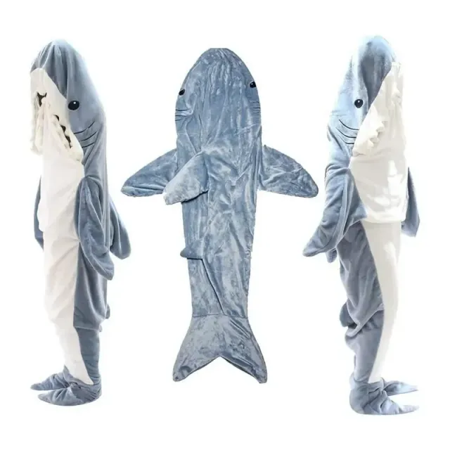 Children's and adult pajamas with shark motif in the form of a sleeping bag and cozy blanket made of high quality material - for sweet dreams and relaxation.