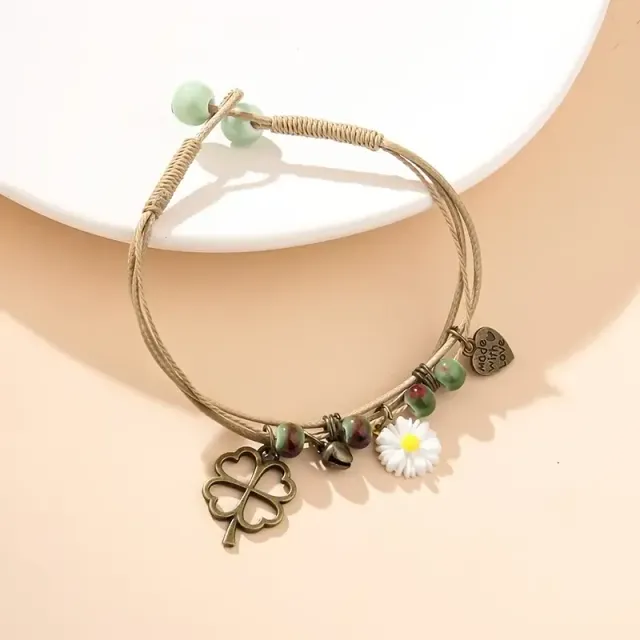 1 pc of girls layered string bracelet, heart and flower etc. pendant beautiful handmade retrace supplement