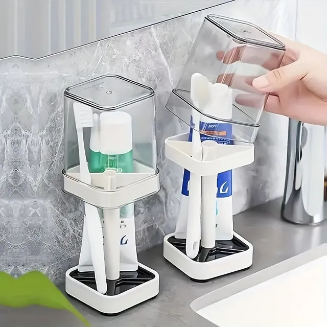 Modern minimalist toothbrush stand with integrated glass