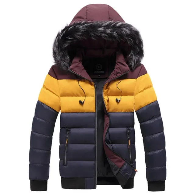 Men's warm winter jacket with fur collar, hood, leisure and long sleeves