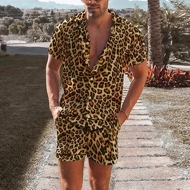 Men's summer set with leopard printing