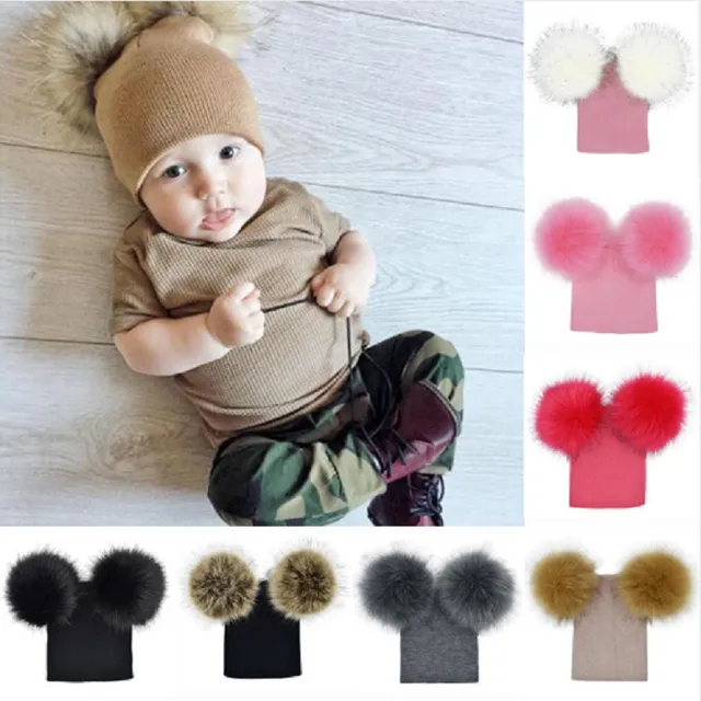 Children's winter cap with pompoms - 7 colours