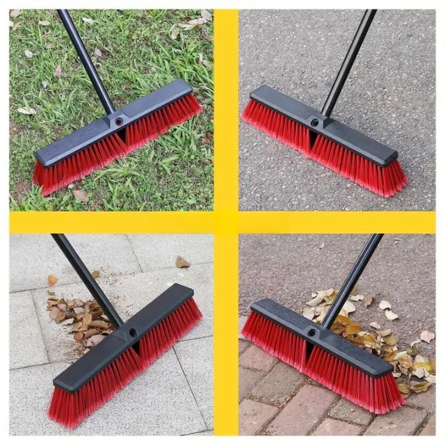 Outdoor broom with fixed bristles - red