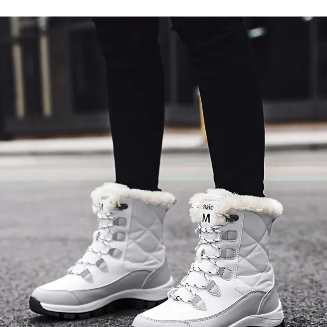 Bottes d'hiver à chevilles pour femmes - Bottes de neige noires antidérapantes avec lacets