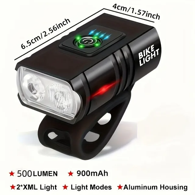 USB rechargeable bicycle light LED, 6 modes, front light on mountain bike for outdoor cycling