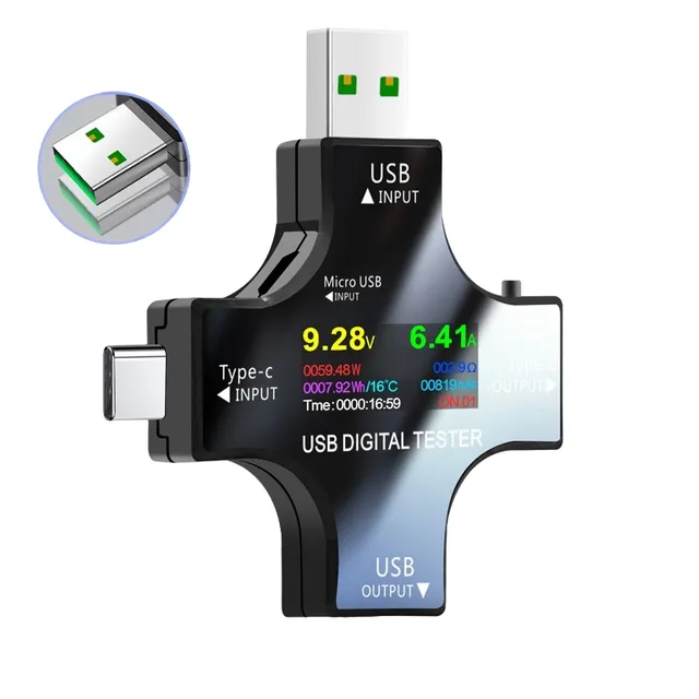 Multitester USB z pomiarem pojemności, USB, micro USB, USB-C