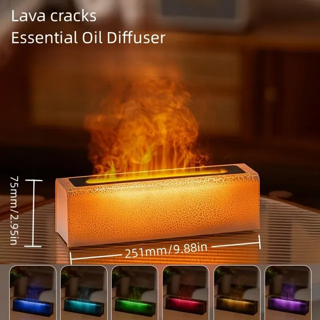 Difuzor de umidificare cu aromaterapie Lava Cracks cu flăcări colorate, 150 ml USB Difuzor de uleiuri esențiale, Umidificator de aer cu flacără pentru casă, Funcție de protecție împotriva opirii și de programare