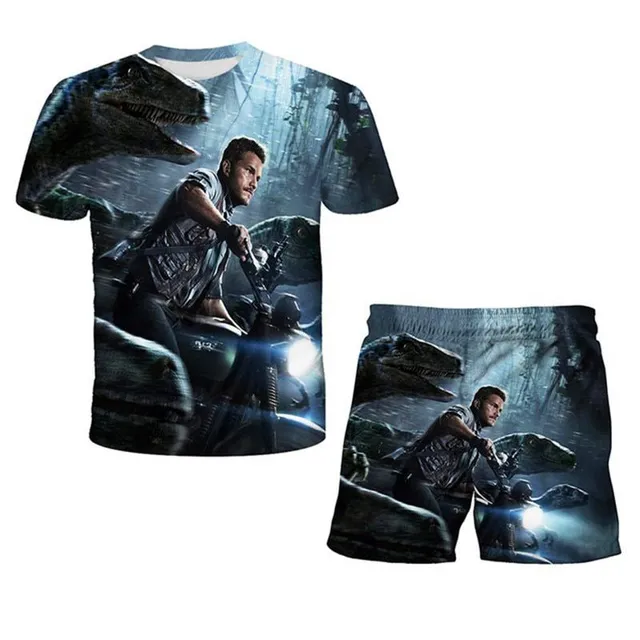 Set sportiv de vară pentru copii cu imprimeu Jurassic World - tricou + pantaloni scurți