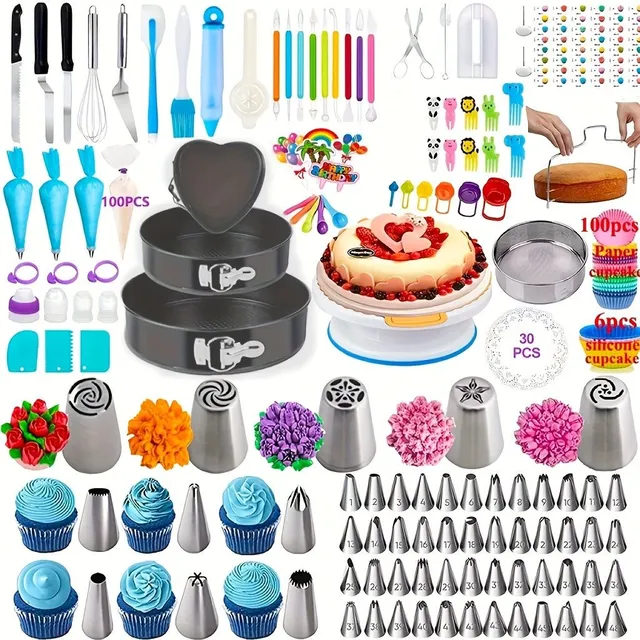 413-piece cake decorating set - rotating stand, decorating tips, baking tools