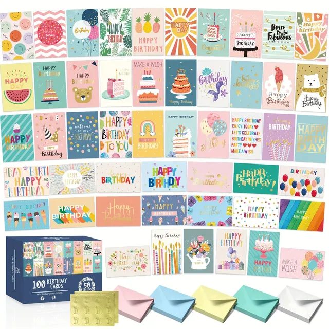 100pcs, Wishes, Envelopes, Self-adhesive Stickers, Unique Goldsmiths Birthday Wishes With Envelopes and Stickers, Creative Small Gift Festive Supplements, Wishing Birthday Needs for Celebrations Birthday, Needs for Decorating Parties and Celebrations to t