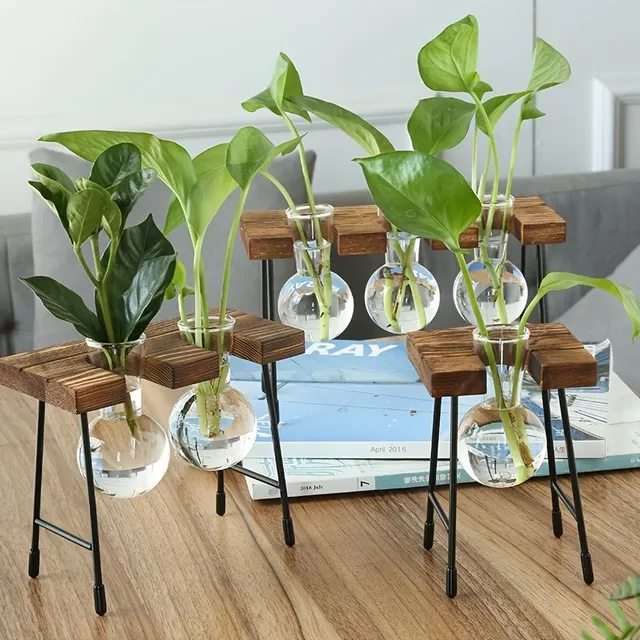 Vază de sticlă transparentă, sticlă hidroponică pentru cameră de zi, birou, birou, decorațiuni creative pentru masă, aranjarea florilor, ghiveci decorativ, flori artificiale de morcovi