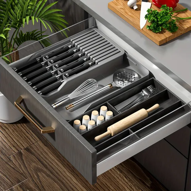 Expandable knife binder for drawer, kitchen knife organizer, for 11 knives