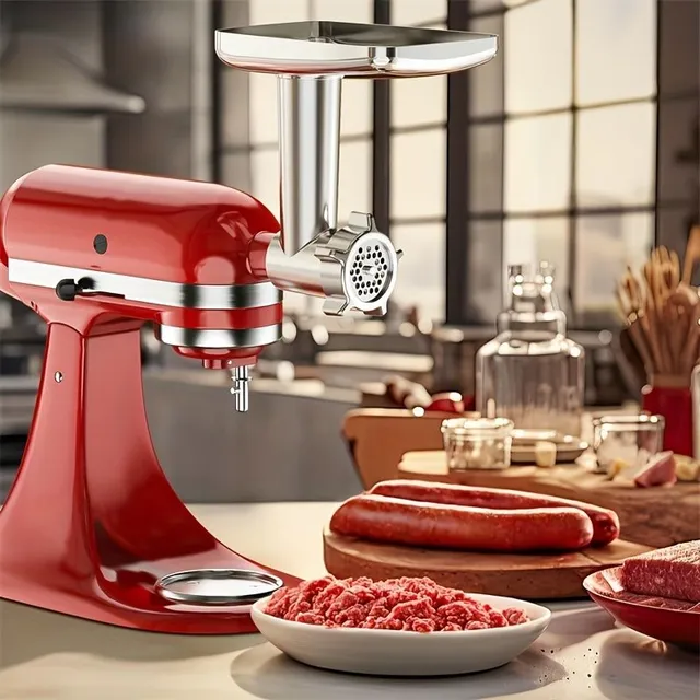 Multifunction KitchenAid extender for kitchen robot: Meat grinder and sausage filler