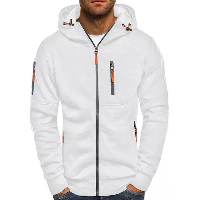 Men's modern sweatshirt with hood, zipper, long sleeve and colorful patterns