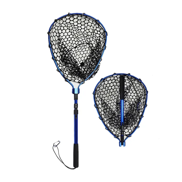 Lightweight and fixed aluminium fishing net 123 cm with folding handle and silicone net bag