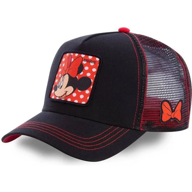 Fashionable unisex baseball cap with animated heroes patch MINNIE BLACK RED