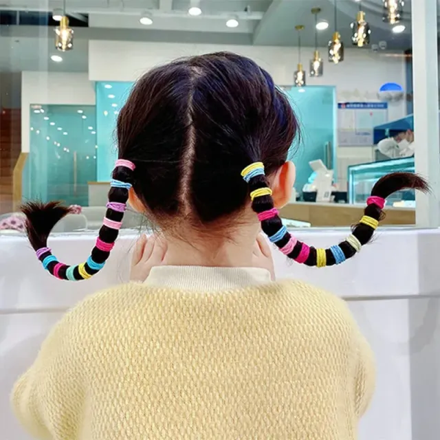 100pcs Cute elastic polyester hair rubber bands for children and girls - Colorful hair accessories