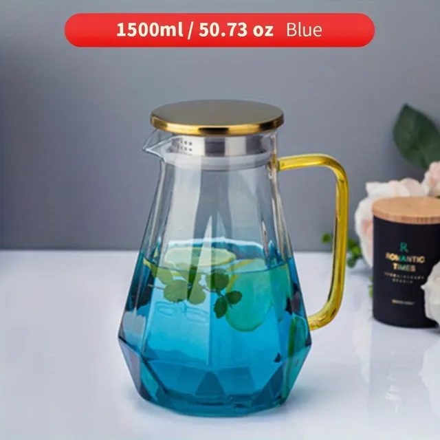 Odolná skleněná konvice na vodu 1,5 l s víkem - ideální pro horké a studené nápoje