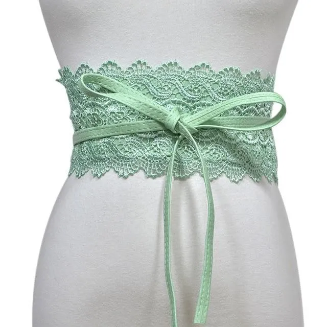 Ladies lace belt with bow light-green