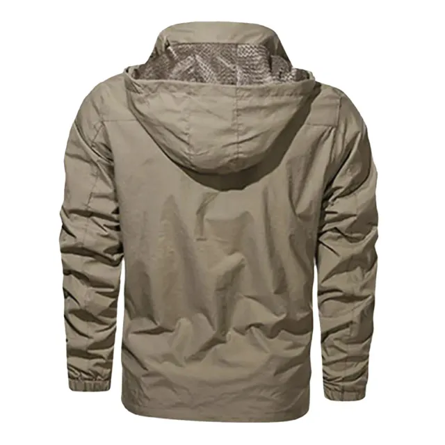 Men's stylish waterproof jacket with pockets, zipper breathable with long sleeve and hood