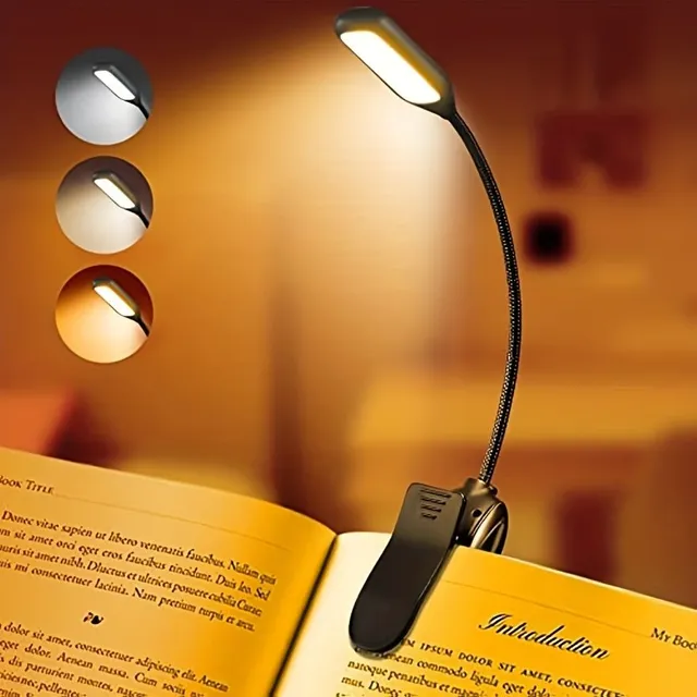 Nabíjecí lampička na čtení knih - LED světlo pro pohodlné čtení v posteli - Šetrné k očím, s nastavitelným jasem