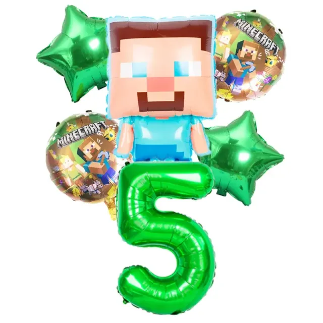 Stylish set of birthday balloons in the performance of popular characters from Minecraft