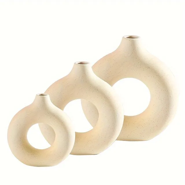 Unique set of 3 ceramic vases in the shape of a donut - Modern boho decoration