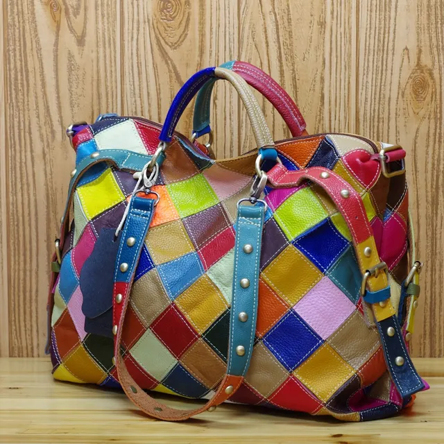 Large capacity plaid bag Color Block, shoulder bag with texture from PU leather, universal bag for commuting for leisure