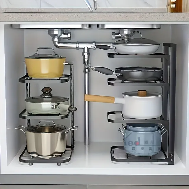 Stainless steel storage shelf with multiple floors, kitchen organizer on pots, multifunctional storage shelf