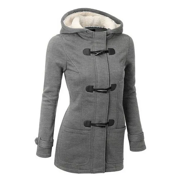 Women's winter casual zipped coat with buttons and hood
