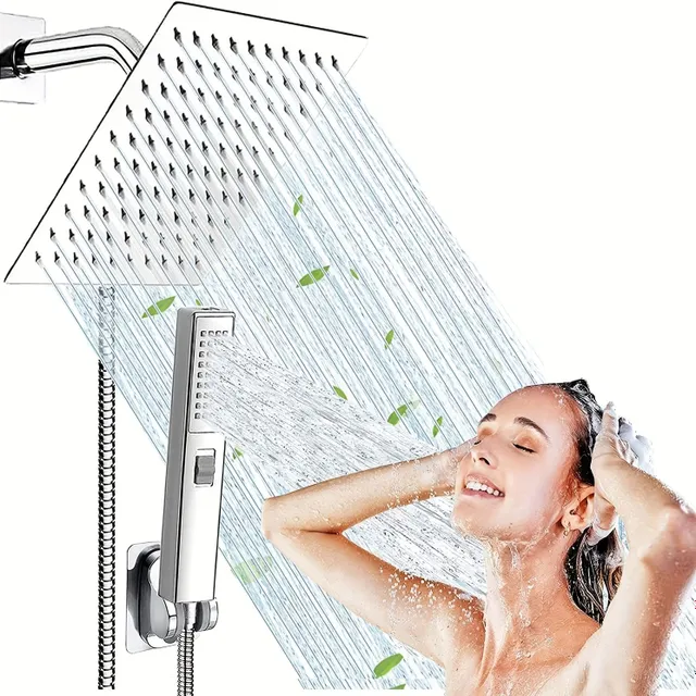 Luxury shower set with XXL header 6 functions and hand shower, extra long hose (78 cm), 3-way switch and self-adhesive holder